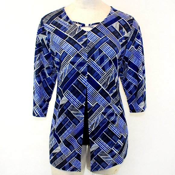 Catherines Anywear Blue Abstract Print Striped Top Blouse 4X 30/32W NWOT - Picture 1 of 4